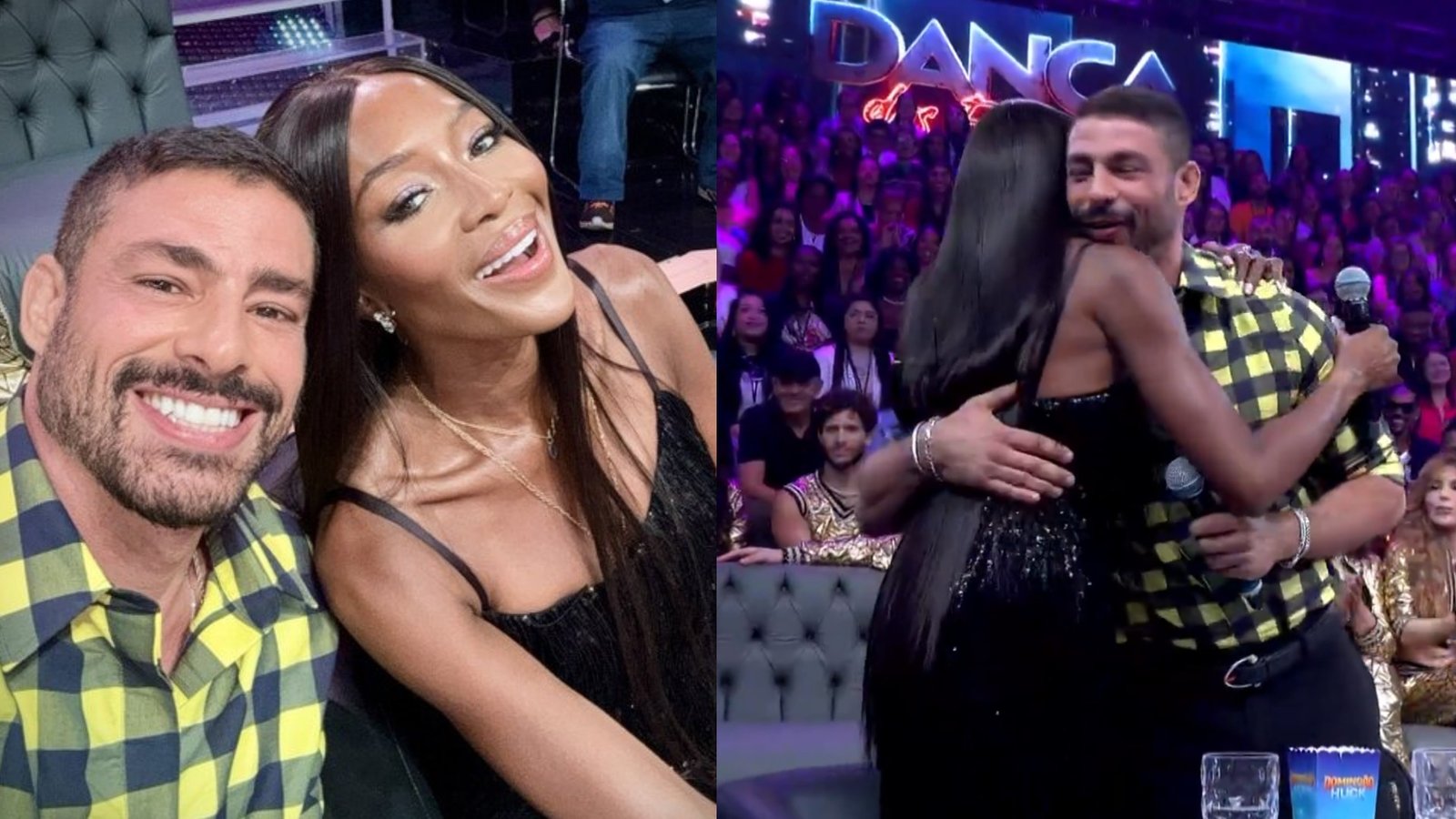Naomi Campbell se emociona ao reencontrar Cauã Reymond no “Domingão com Huck