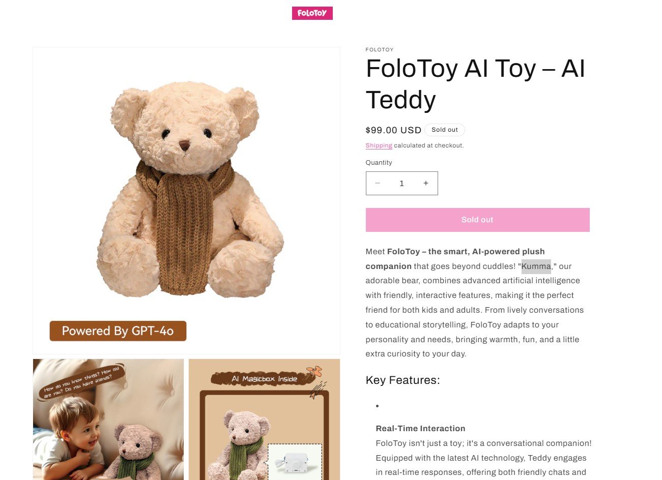 A FoloToy suspendeu a venda do ursinho de pelúcia Kumma