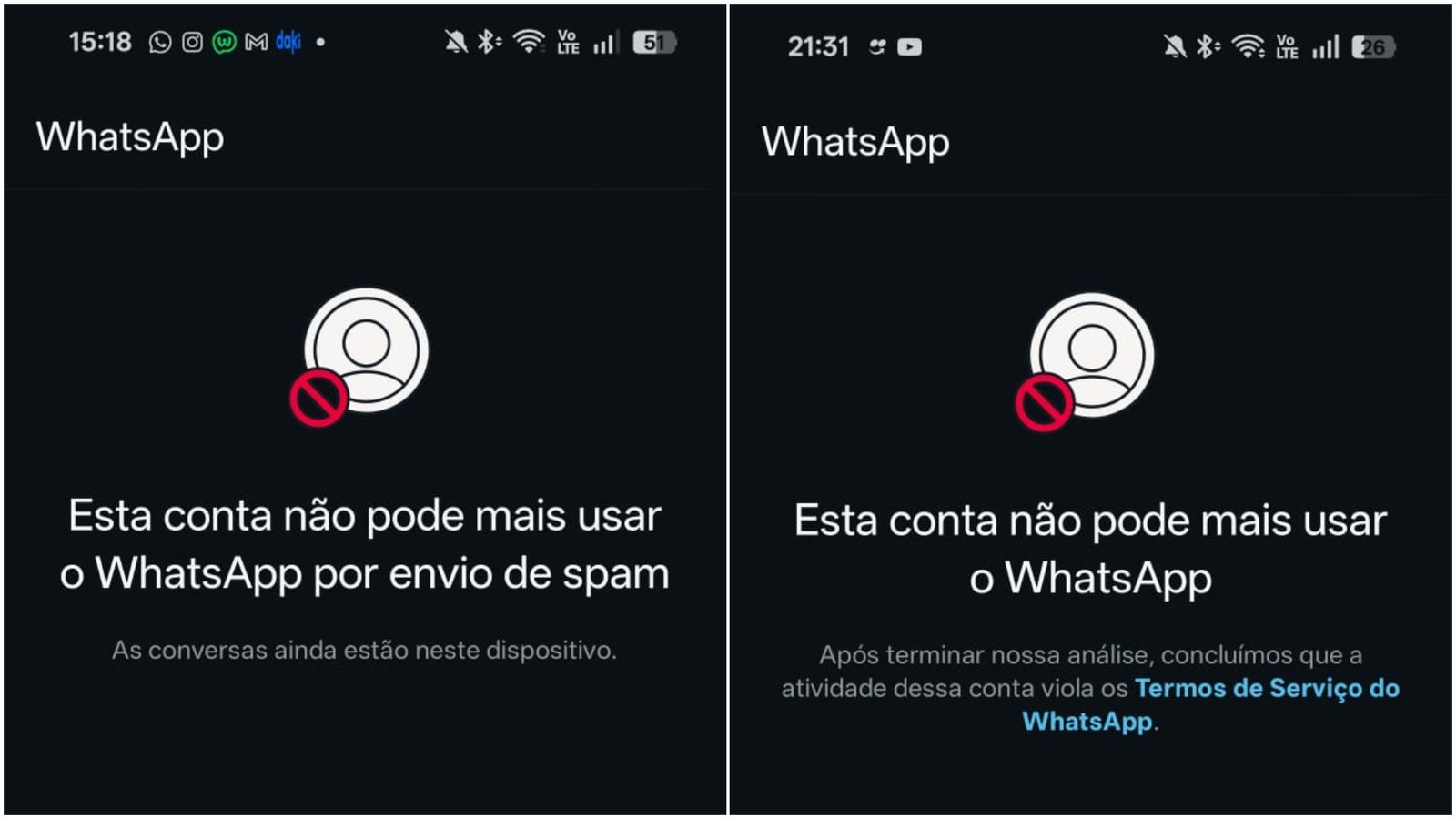 O WhatsApp bloqueou contas de usuários por suspeita