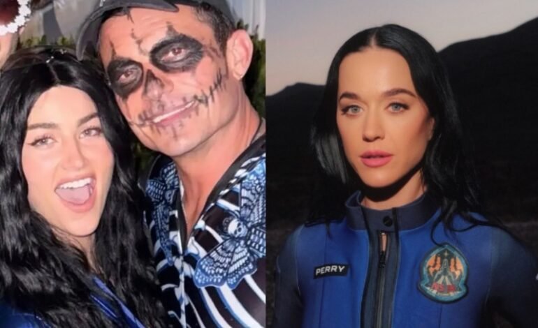 Orlando Bloom posa com atriz vestida de Katy