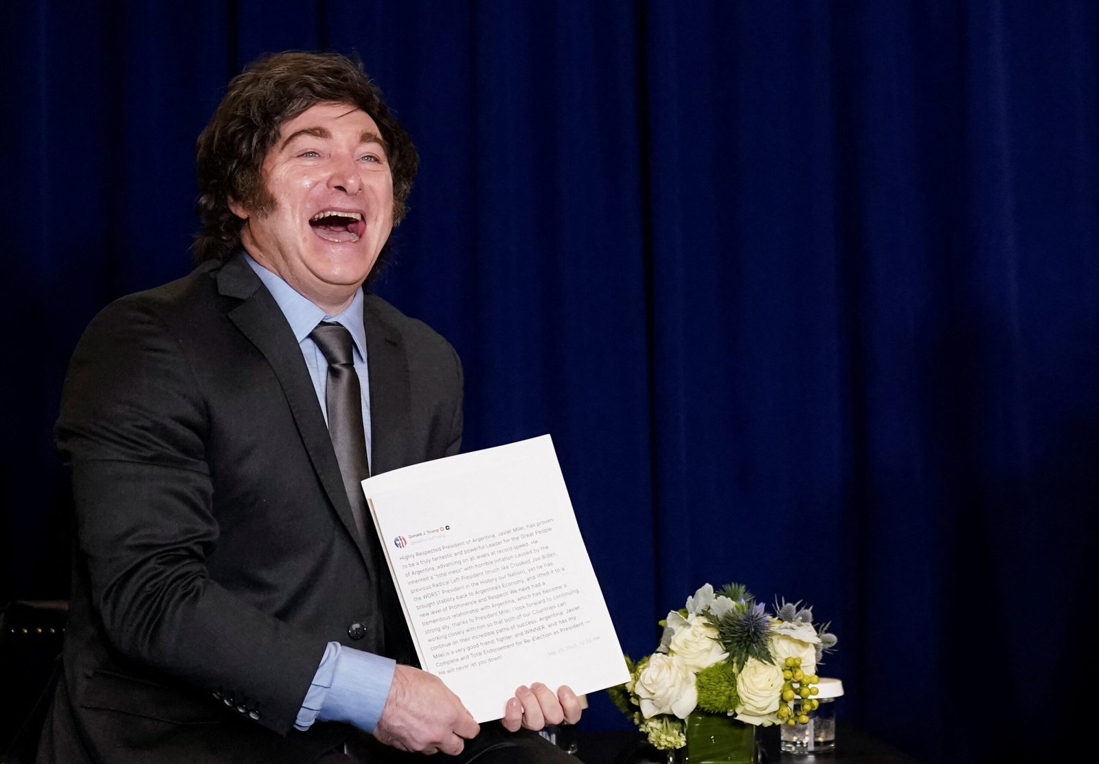 Javier Milei reage a ‘presente’ de Trump: um post feito