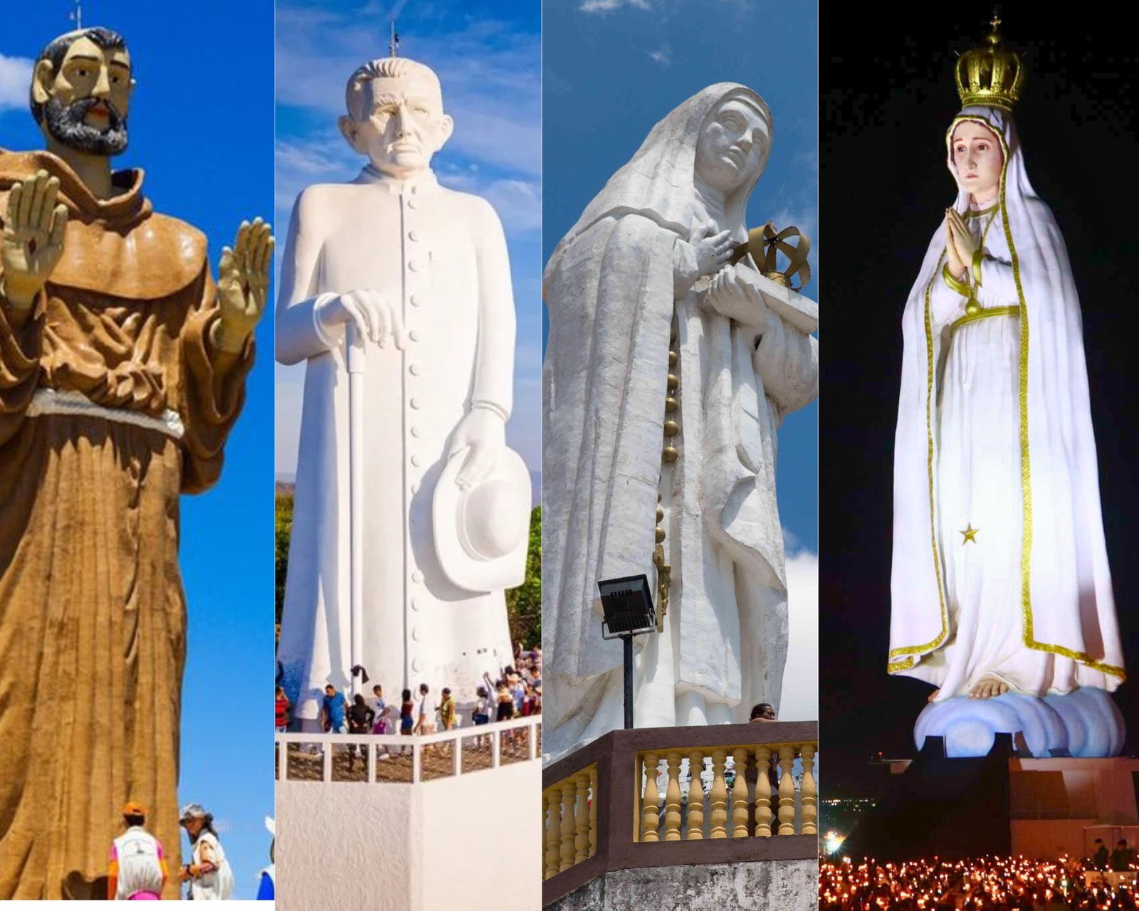 Sete estátuas gigantes de santos e beatos no