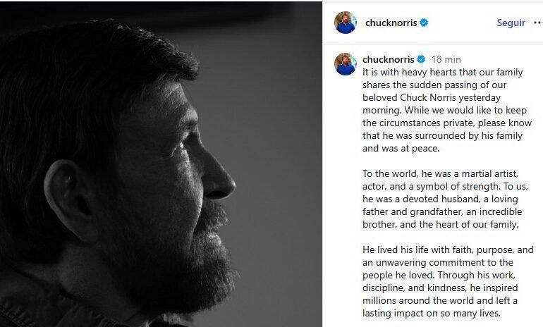 O ator e artista marcial Chuck Norris morreu