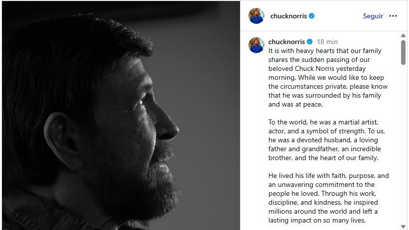 O ator e artista marcial Chuck Norris morreu
