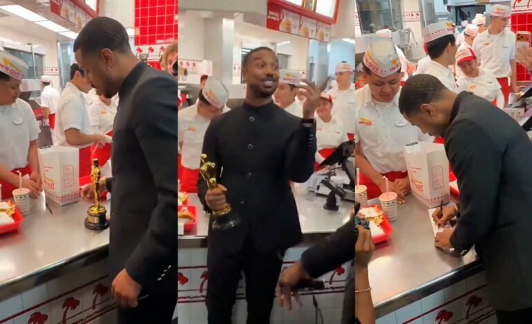 Michael b. Jordan comemora oscar de melhor ator em lanchonet