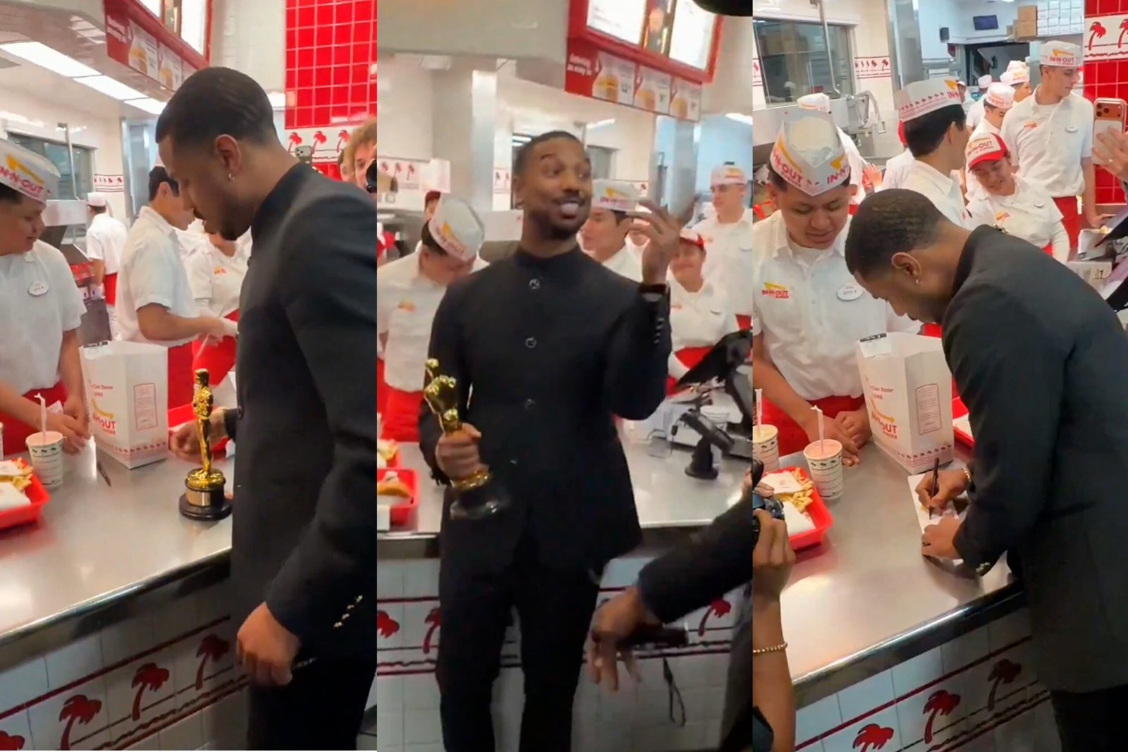 Michael b. Jordan comemora oscar de melhor ator em lanchonet