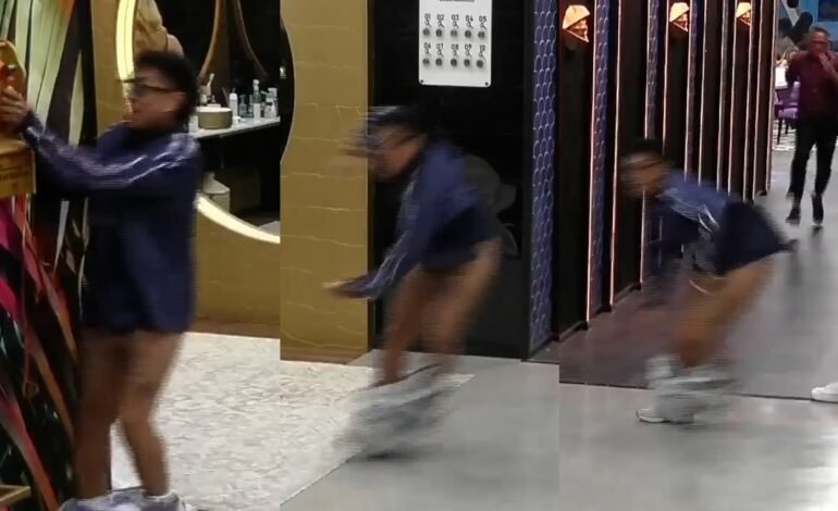 Participante do gran hermano atende big fone de calças abaix