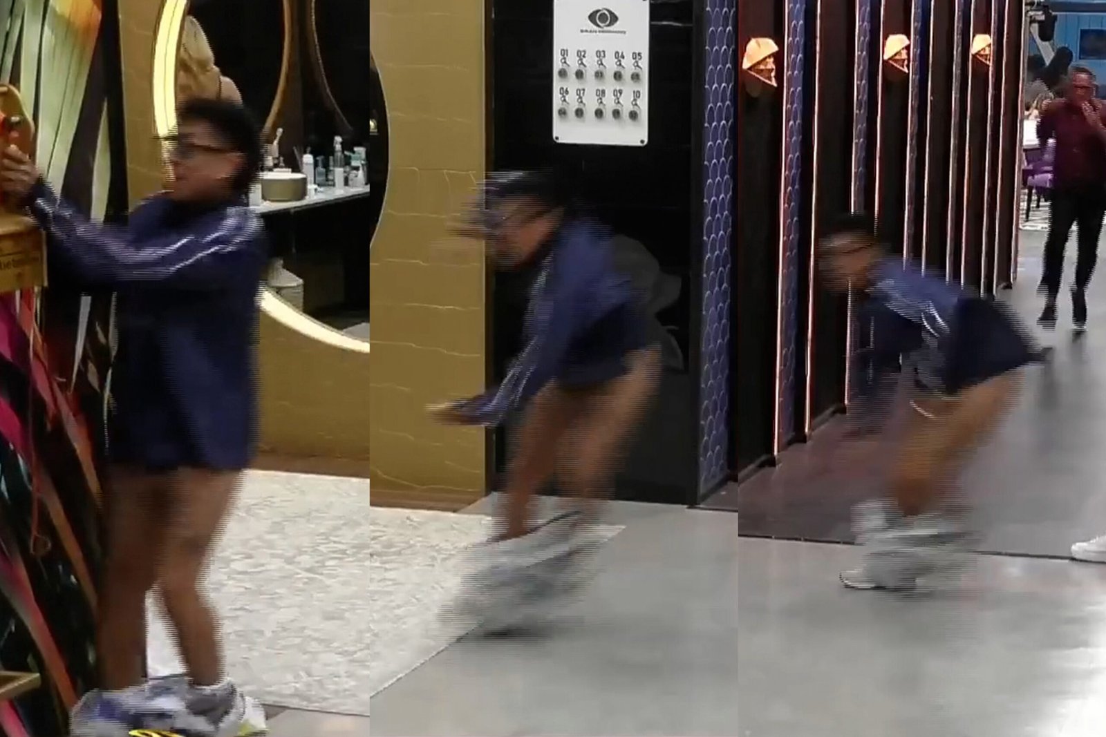 Participante do gran hermano atende big fone de calças abaix