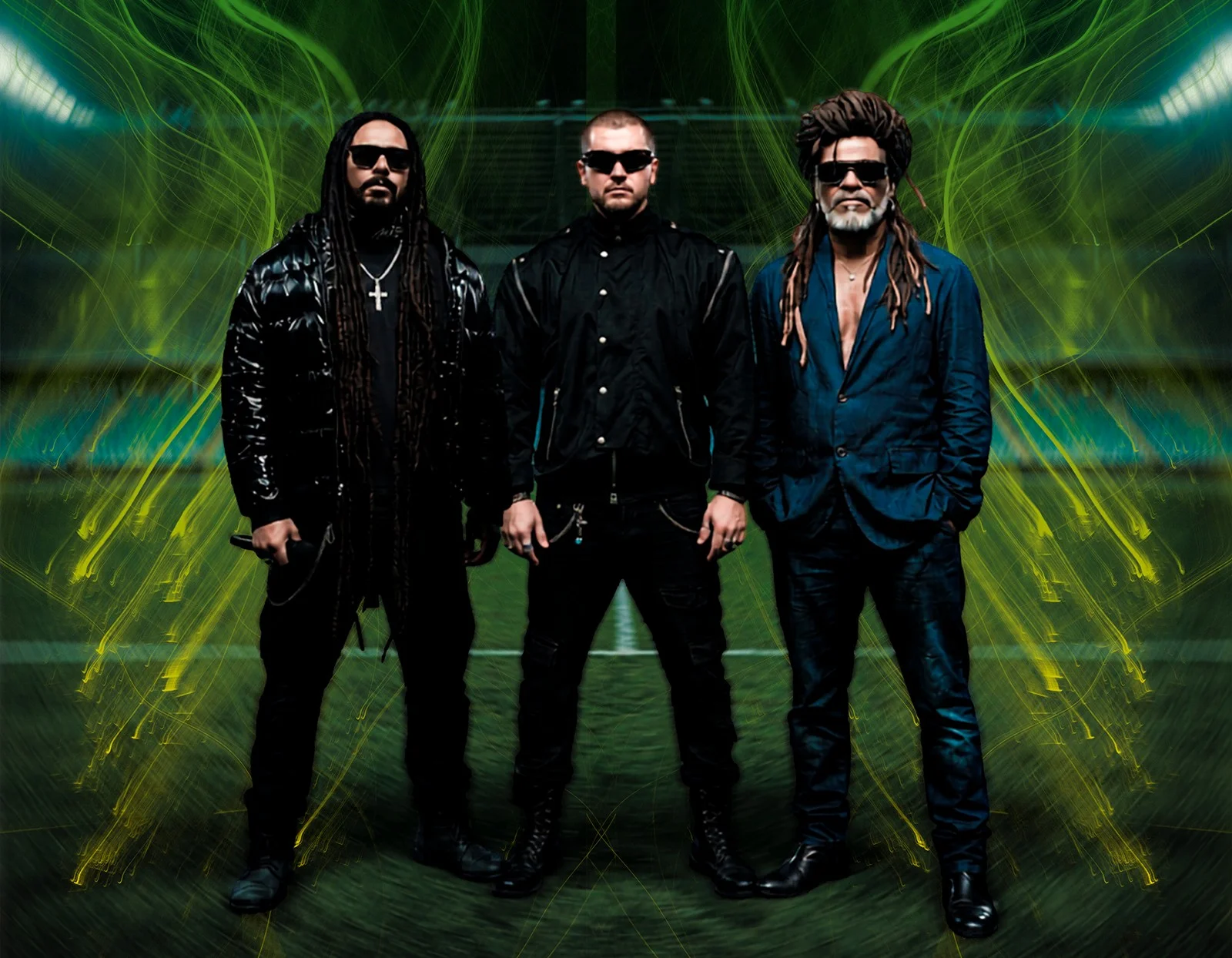 Os artistas brasileiros Carlinhos Brown, DJ Bruno Martini