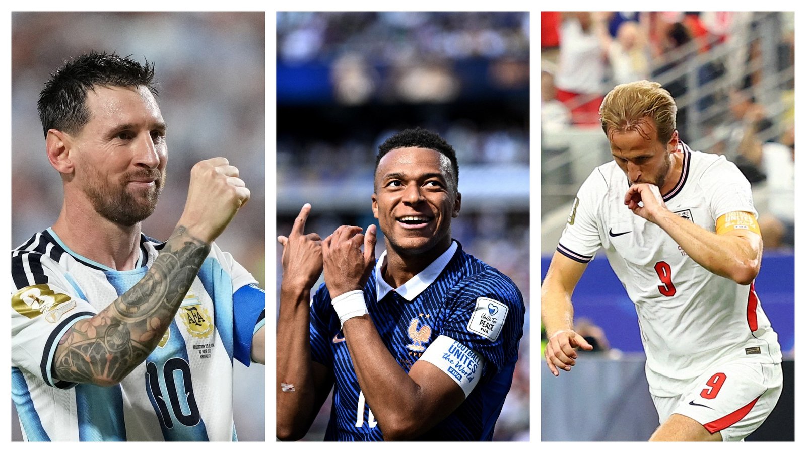 Lionel Messi, Kylian Mbappé e Harry Kane marcaram